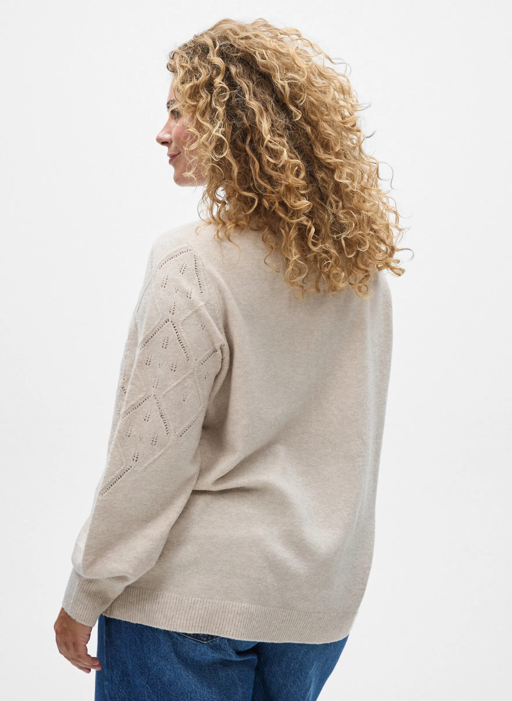 Stricktop mit Lochmuster und Ballonärmeln