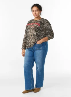 Sweatshirt mit Leopardenmuster und Statement-Print