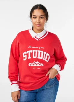 Sweatshirt mit V-Ausschnitt und Textprint