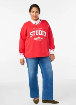 Sweatshirt mit V-Ausschnitt und Textprint