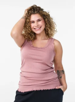 Tanktop mit Spitzen und Lochstickerei