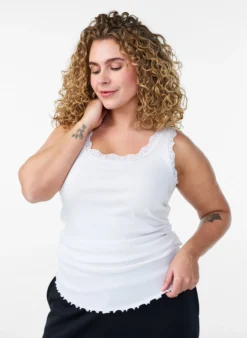 Tanktop mit Spitzen und Lochstickerei