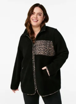 Teddyfell-Jacke mit Leopardenmuster