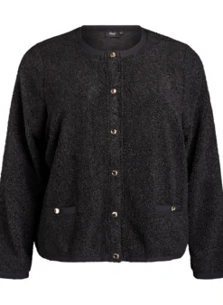 Teddy-Strickjacke mit goldfarbenen Knöpfen