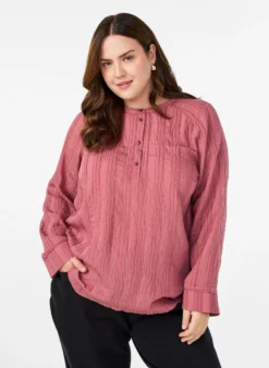 Ton-in-Ton-Bluse mit Knöpfen