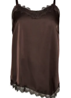Top aus Satin mit Spitzen und asymmetrischem Saum