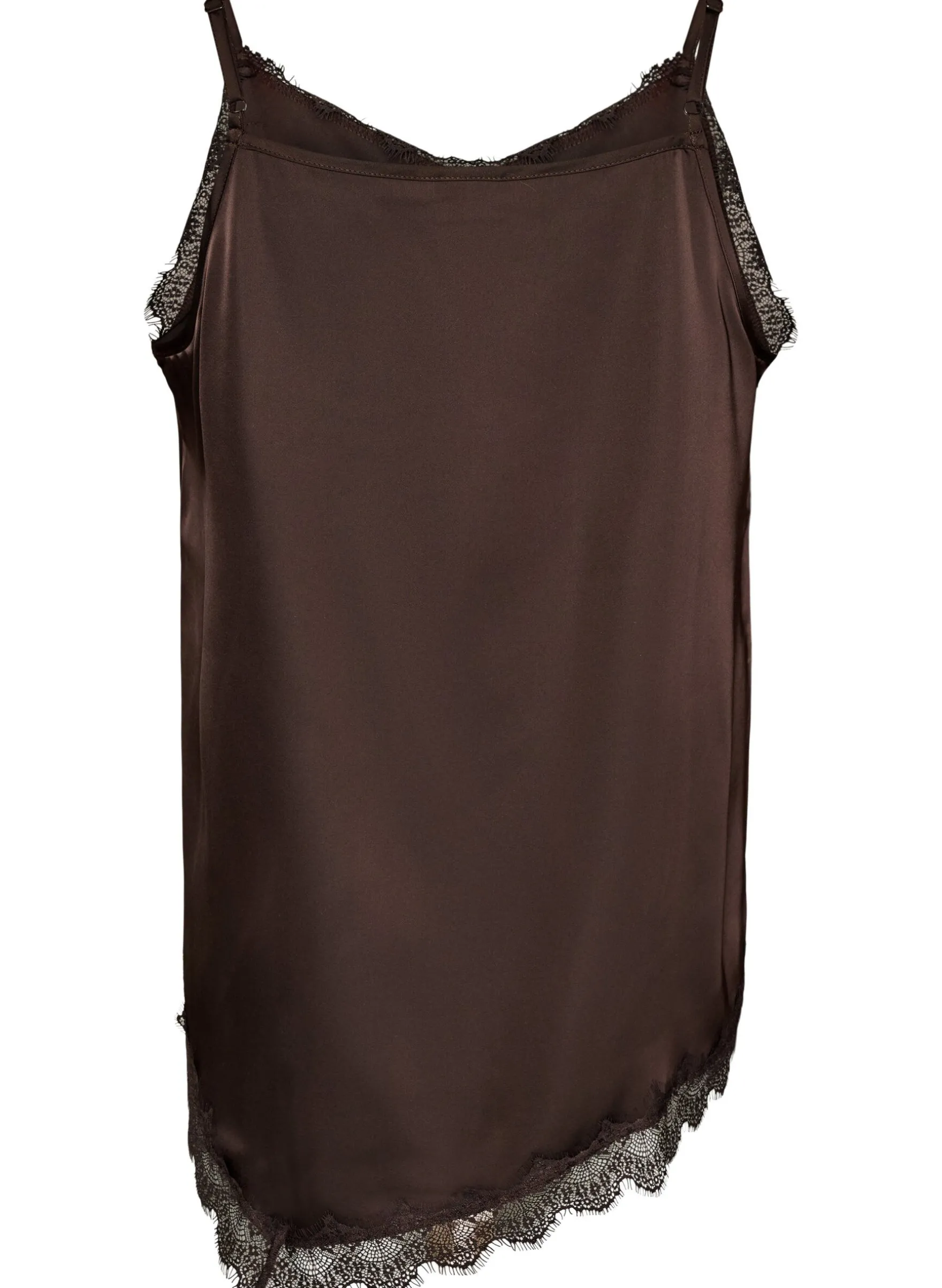 Top aus Satin mit Spitzen und asymmetrischem Saum