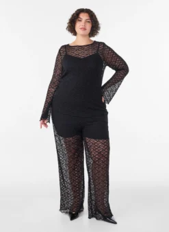 Transparente Bluse aus Spitze mit langen Ärmeln