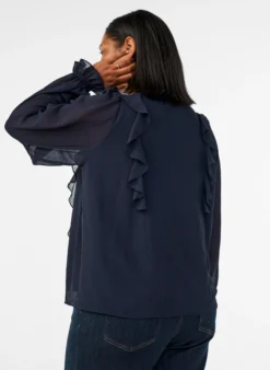 Transparente Bluse mit Rüschen und Bindeband