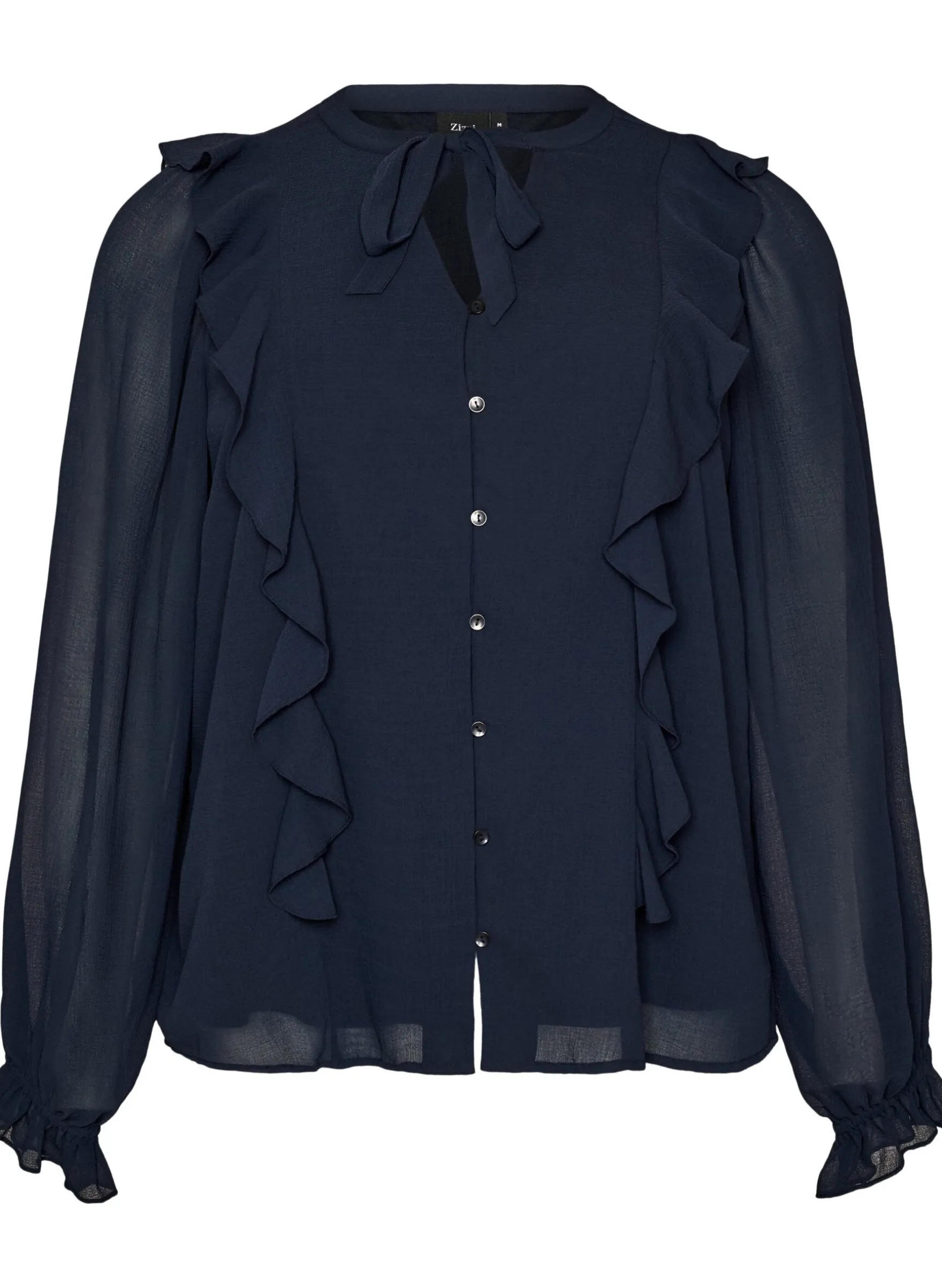 Transparente Bluse mit Rüschen und Bindeband