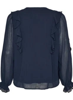 Transparente Bluse mit Rüschen und Bindeband