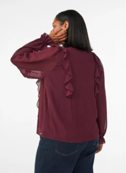 Transparente Bluse mit Rüschen und Bindeband