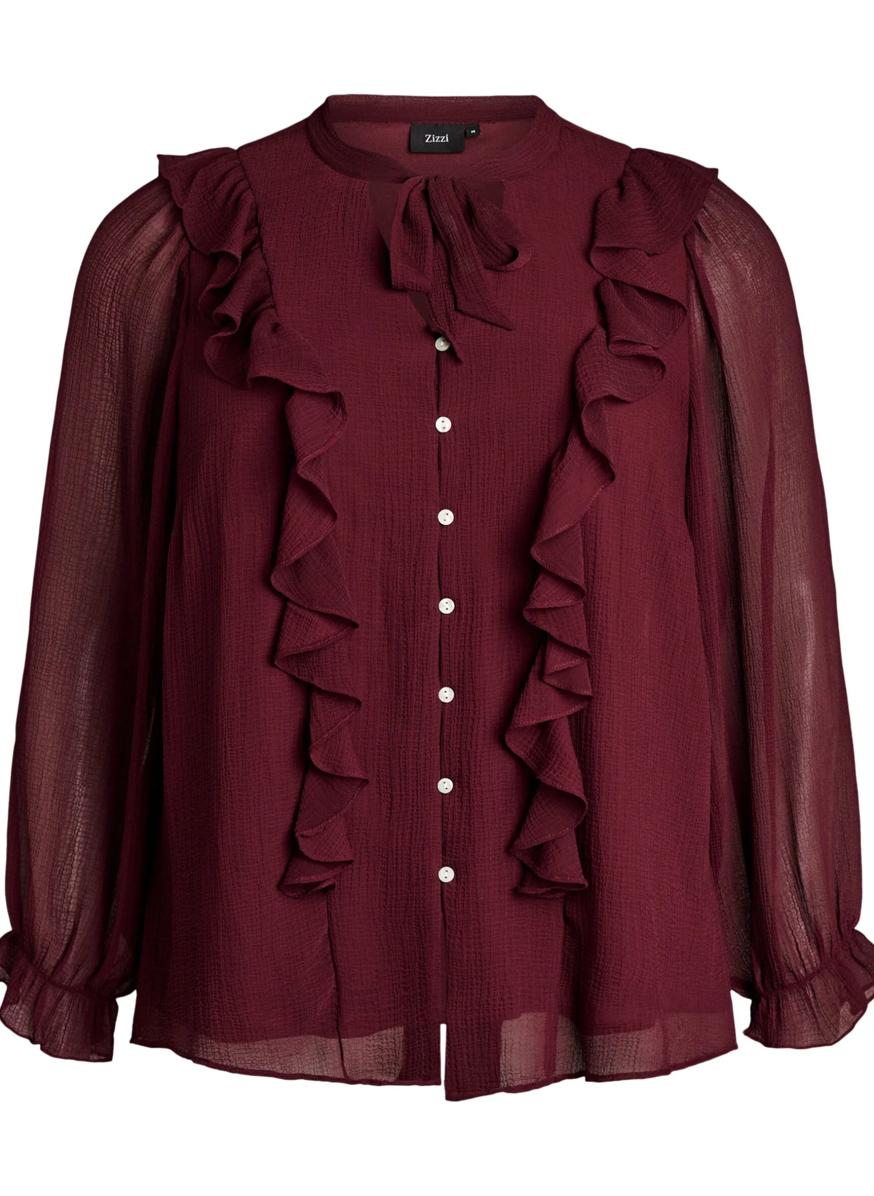 Transparente Bluse mit Rüschen und Bindeband