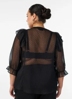 Transparente Hemdbluse mit Punkten und Rüschendetails