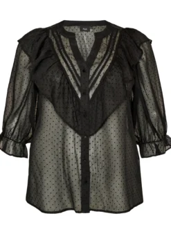 Transparente Hemdbluse mit Punkten und Rüschendetails