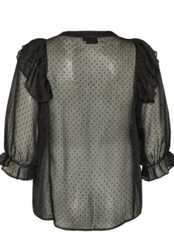 Transparente Hemdbluse mit Punkten und Rüschendetails
