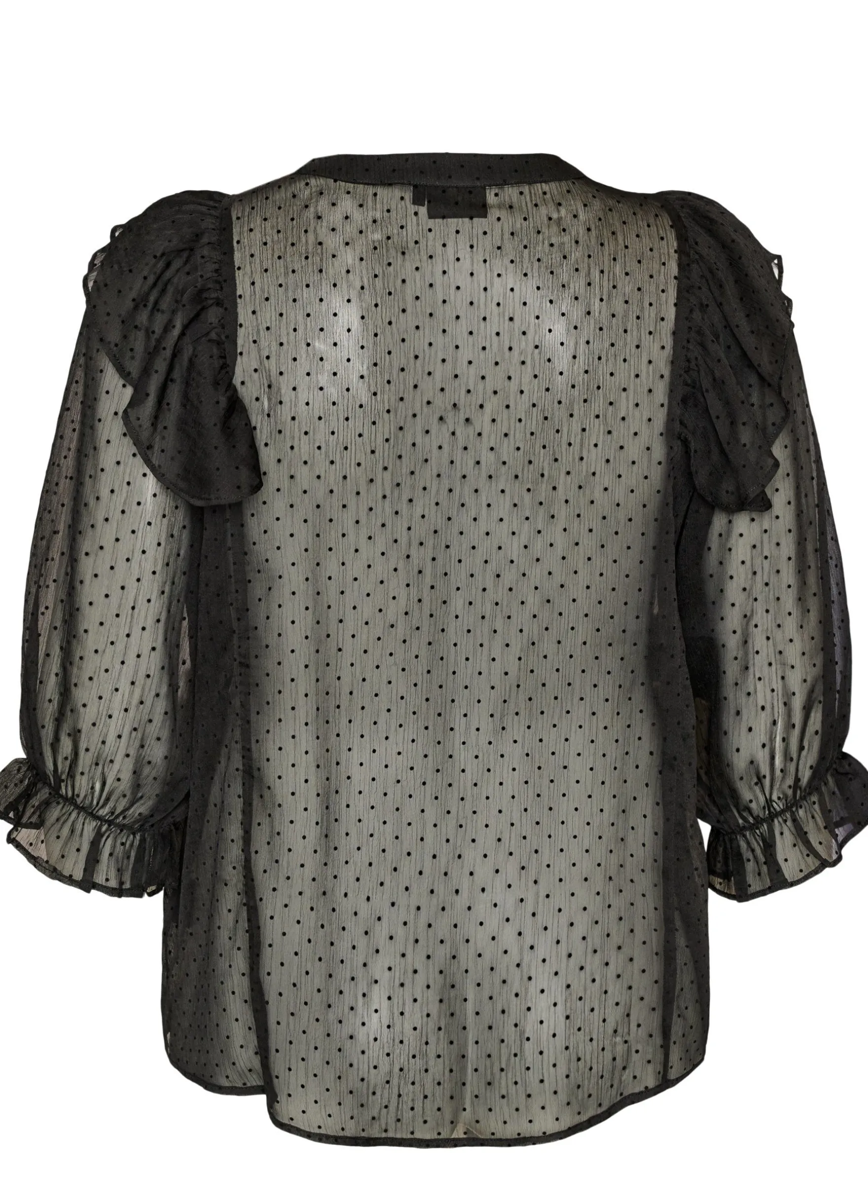 Transparente Hemdbluse mit Punkten und Rüschendetails
