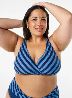 Triangel-Bikinioberteil mit Streifen und Wickeldetail