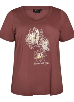 T-Shirt aus Baumwolle mit Frontprint und V-Ausschnitt