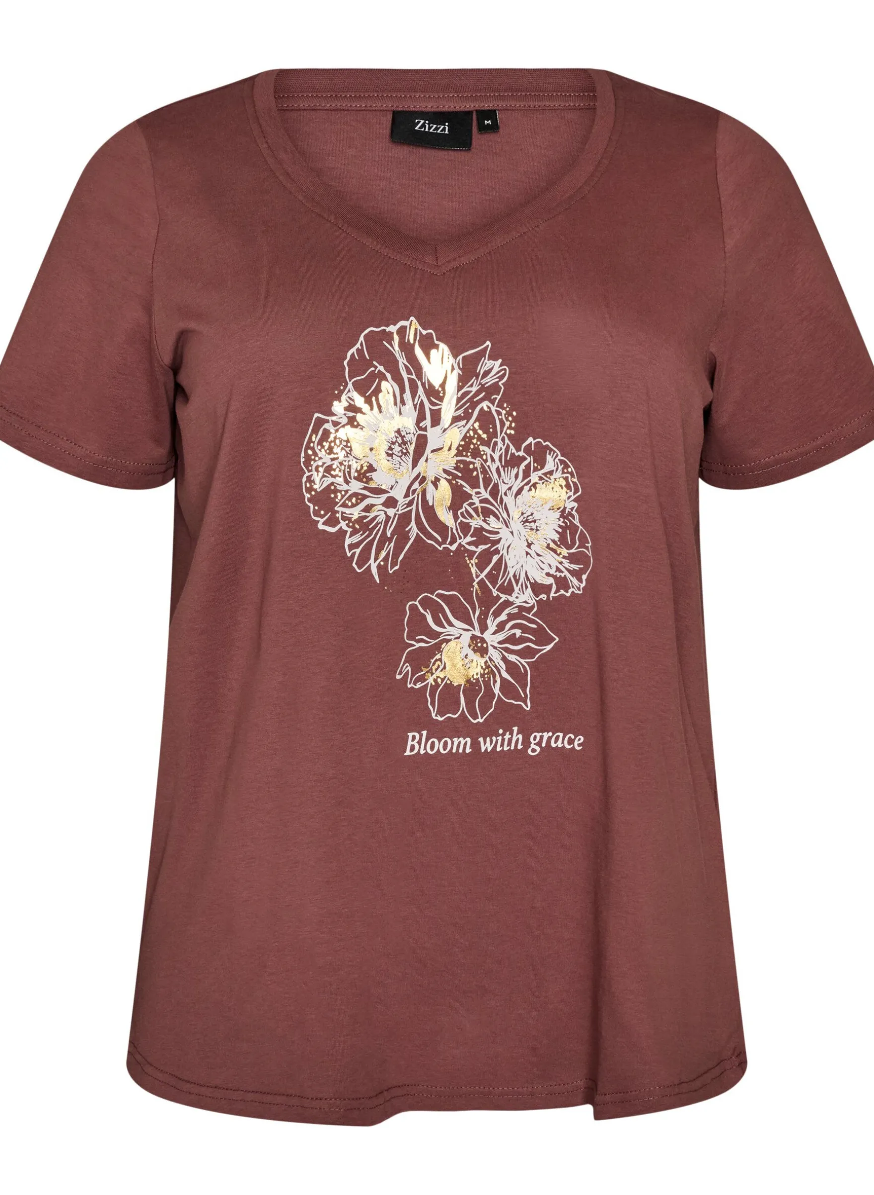 T-Shirt aus Baumwolle mit Frontprint und V-Ausschnitt