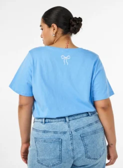 T-Shirt aus Baumwolle mit V-Ausschnitt und Frontprint