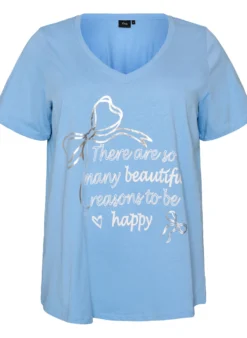 T-Shirt aus Baumwolle mit V-Ausschnitt und Frontprint
