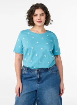 T-Shirt aus Bio-Baumwolle mit aufgestickten Motiven