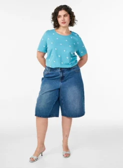 T-Shirt aus Bio-Baumwolle mit aufgestickten Motiven