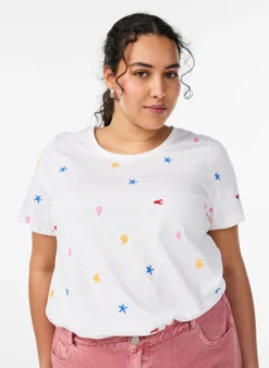 T-Shirt aus Bio-Baumwolle mit aufgestickten Motiven