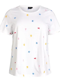 T-Shirt aus Bio-Baumwolle mit aufgestickten Motiven
