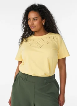 T-Shirt aus Bio-Baumwolle mit Lochstickerei
