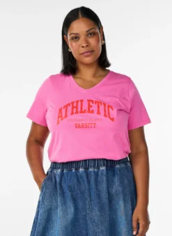 T-Shirt aus Bio-Baumwolle mit Varsity-Print und V-Ausschnitt