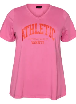 T-Shirt aus Bio-Baumwolle mit Varsity-Print und V-Ausschnitt