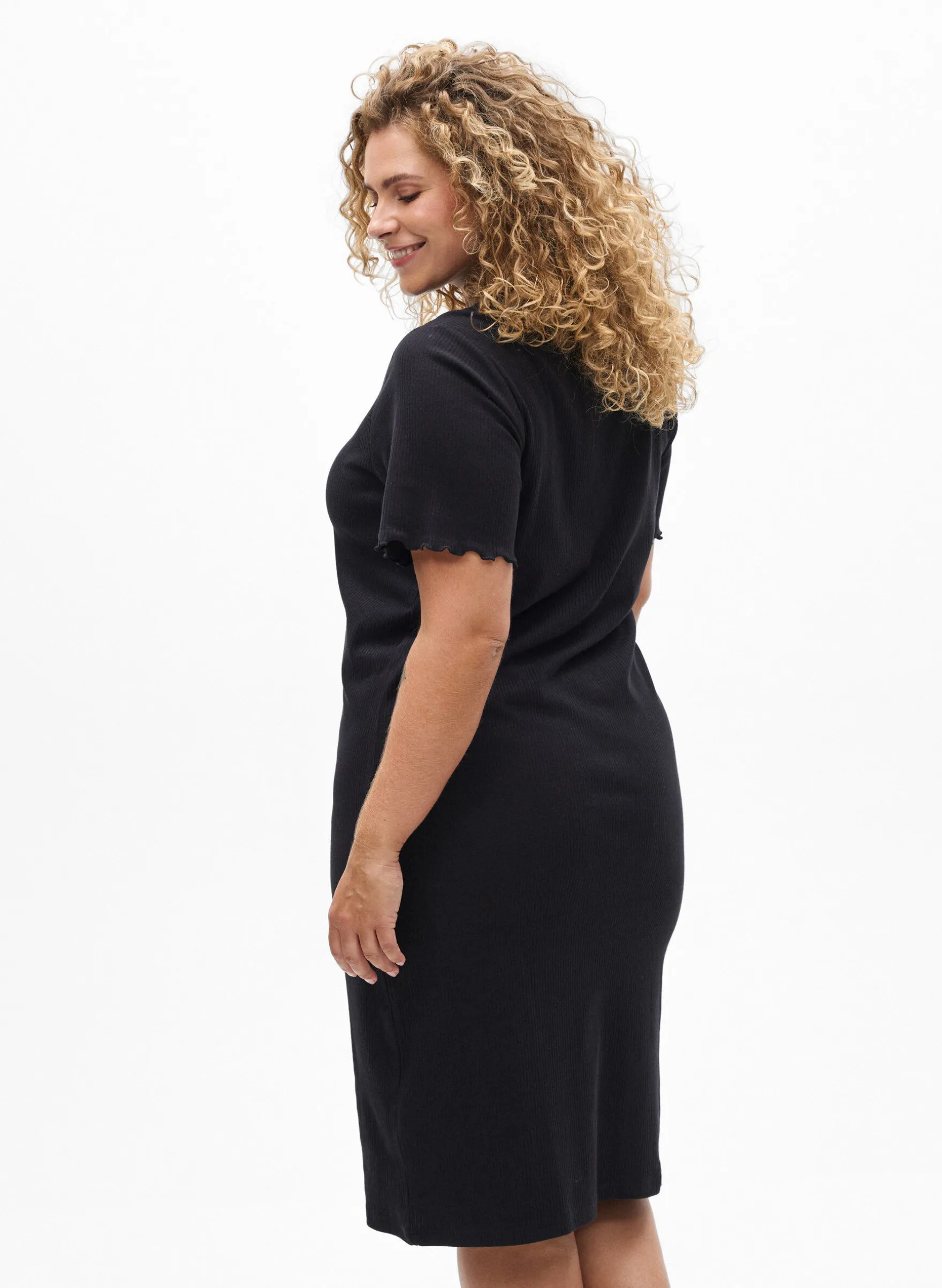 T-Shirtkleid aus geripptem Jersey in Knielänge