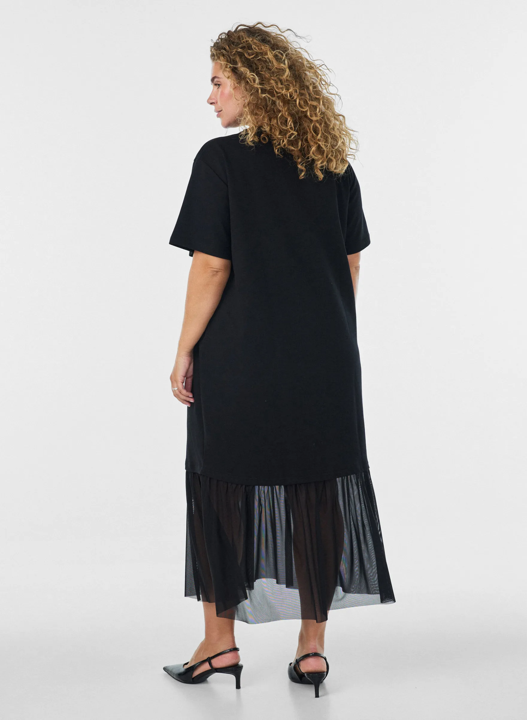T-Shirt-Kleid mit transparentem Mesh-Saum
