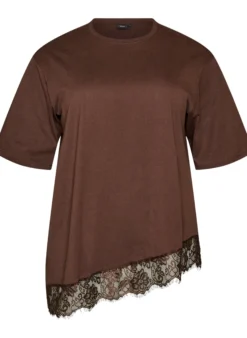 T-Shirt mit asymmetrischem Spitzensaum