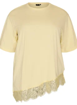 T-Shirt mit asymmetrischem Spitzensaum