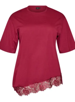 T-Shirt mit asymmetrischem Spitzensaum