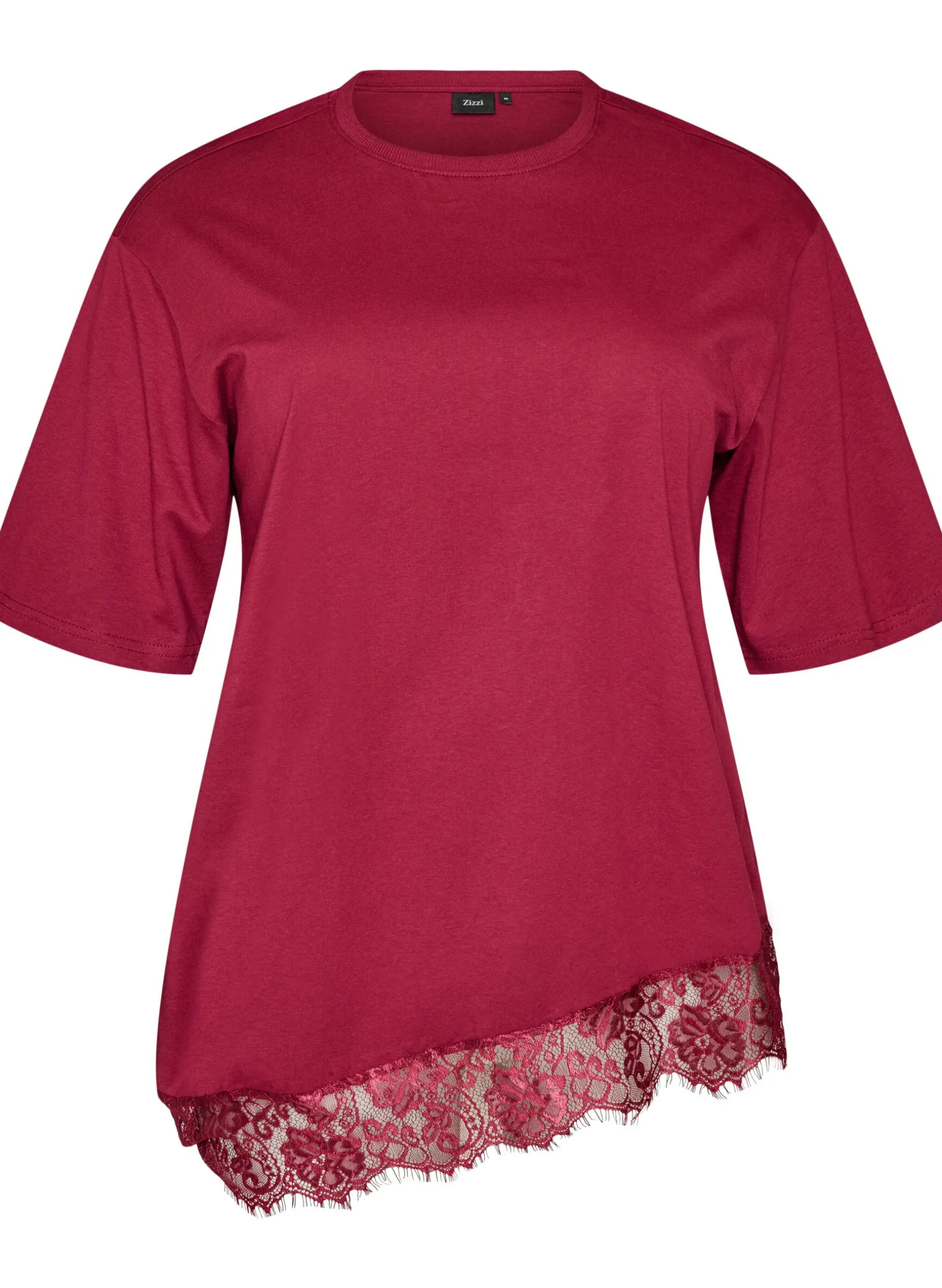 T-Shirt mit asymmetrischem Spitzensaum