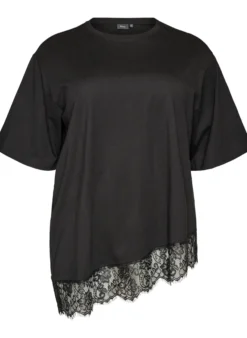 T-Shirt mit asymmetrischem Spitzensaum