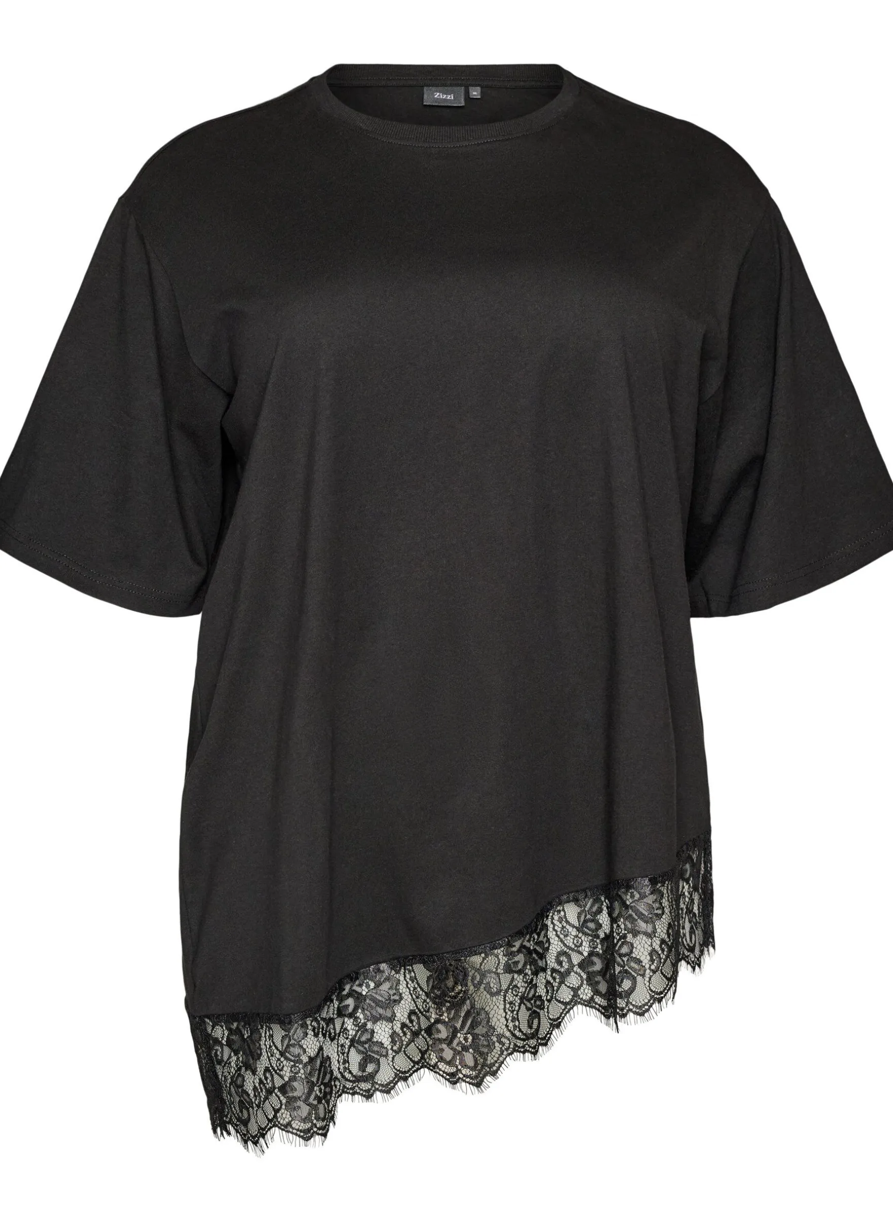 T-Shirt mit asymmetrischem Spitzensaum