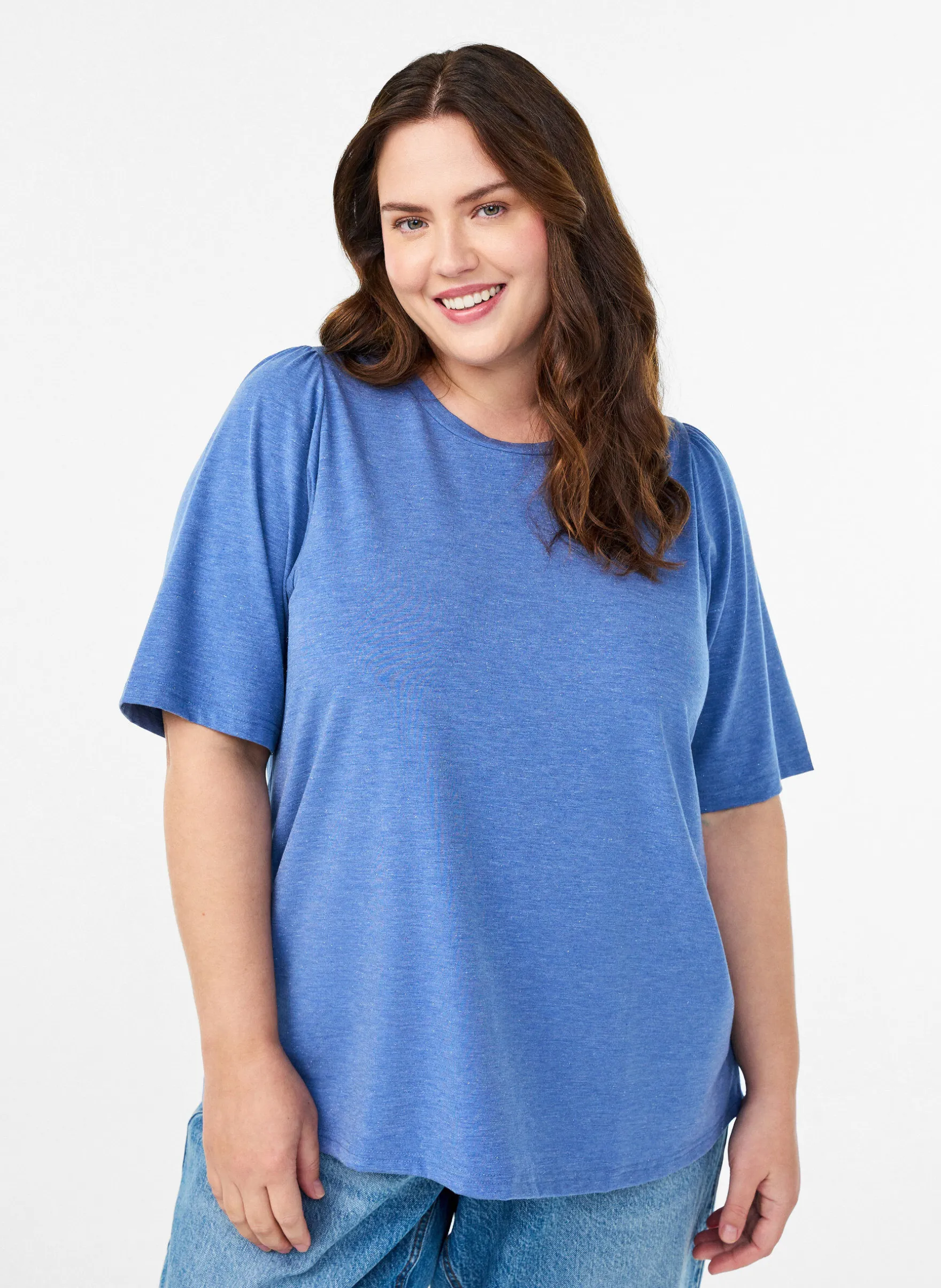 T-Shirt mit Glitzer und kurzen Puffärmeln
