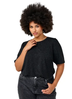 T-Shirt mit Glitzer und kurzen Puffärmeln