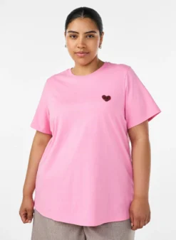 T-Shirt mit Pailletten-Herz und buntem Rückenprint
