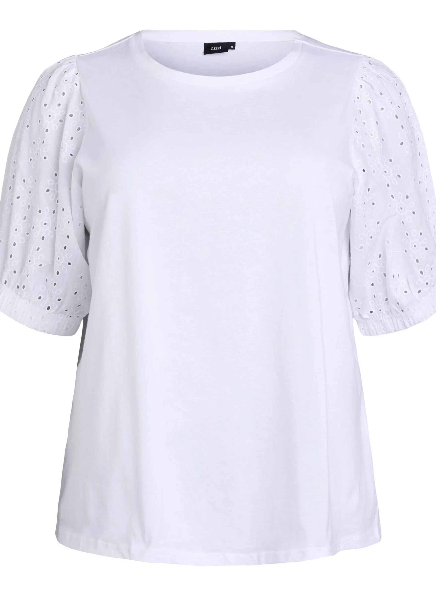 T-Shirt mit Ärmeln in Broderie Anglaise