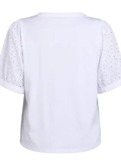 T-Shirt mit Ärmeln in Broderie Anglaise