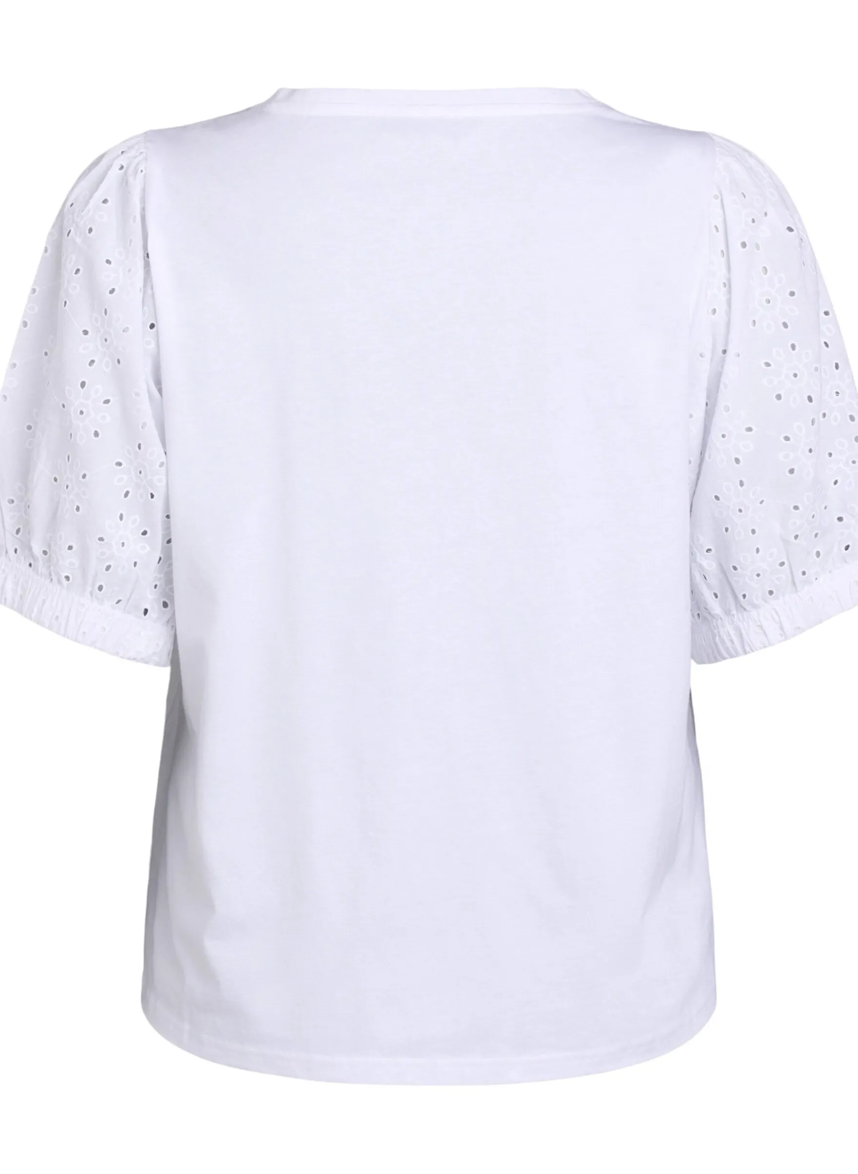 T-Shirt mit Ärmeln in Broderie Anglaise