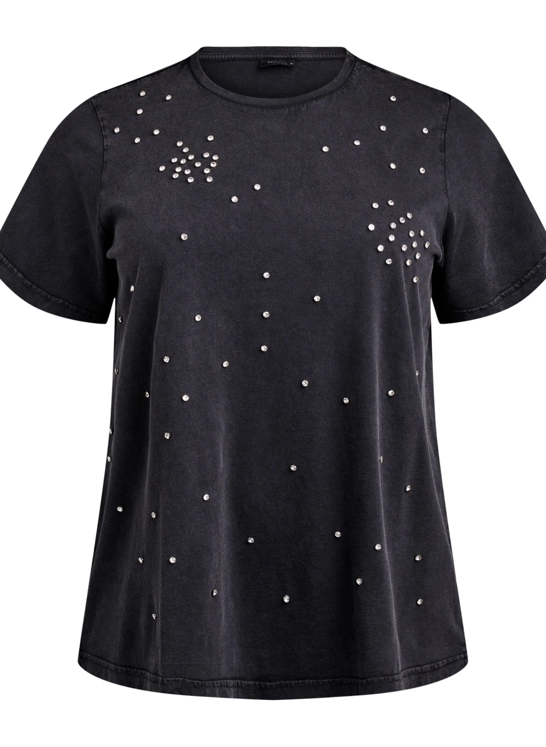 T-Shirt mit Strasssteinen in abgenutzter Optik