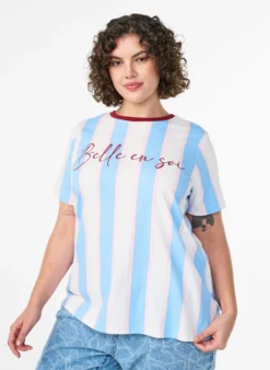 T-Shirt mit Streifen und Textprint