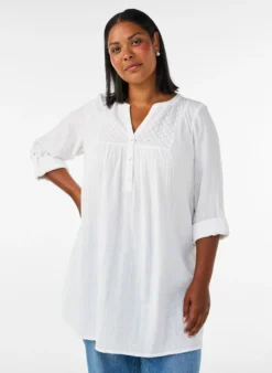 Tunika aus Baumwollmusselin mit Broderie Anglaise